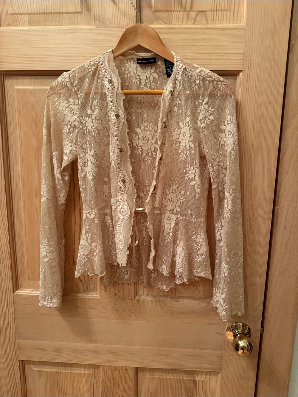 New York & Company Lace Tie-Front Top - Cream